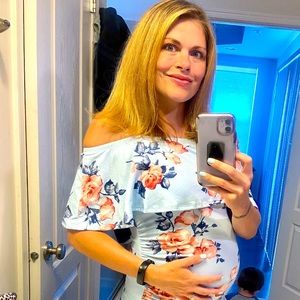 Blue floral maternity dress